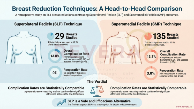 Infographic comparing two techniques to correct Medially Positioned Nipples