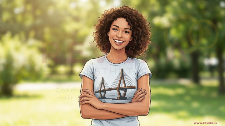 woman wearing a T shirt showing hanging bridges.