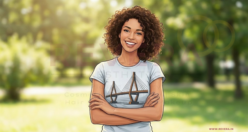 woman wearing a T shirt showing hanging bridges.