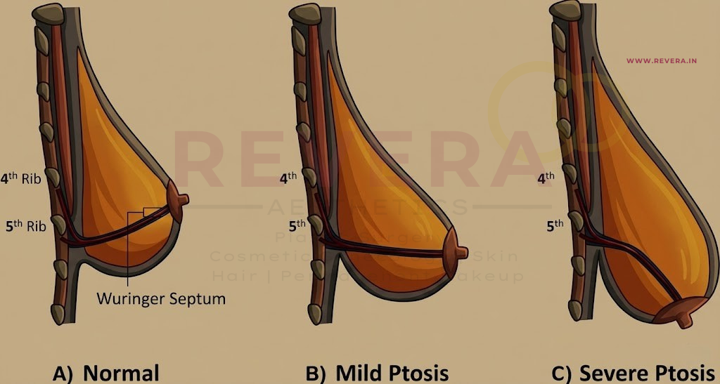 Image showing Würinger’s Septum in various grades of Breast Ptosis