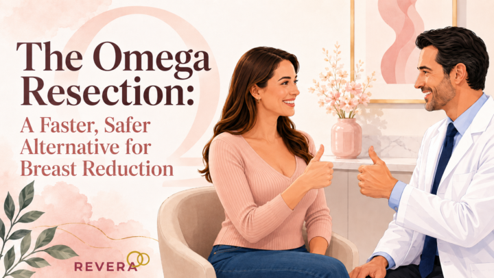 Young woman and surgeon giving thumbs up during a breast reduction consultation for the omega resection technique. Best Plastic Surgeon in Hyderabad